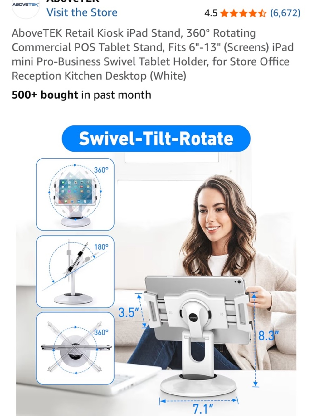 Tablet Stand White and Black Adjustable Rotating NEW Stylish Office Home School - Picture 3 of 7